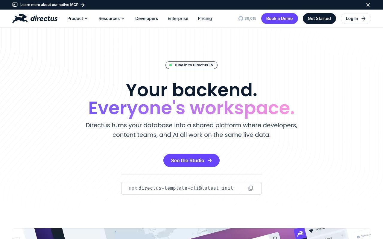 Homepage screenshot of directus.io