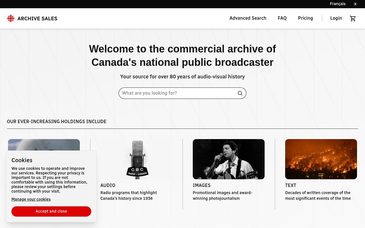 Homepage screenshot of distributionarchives.cbcrc.ca