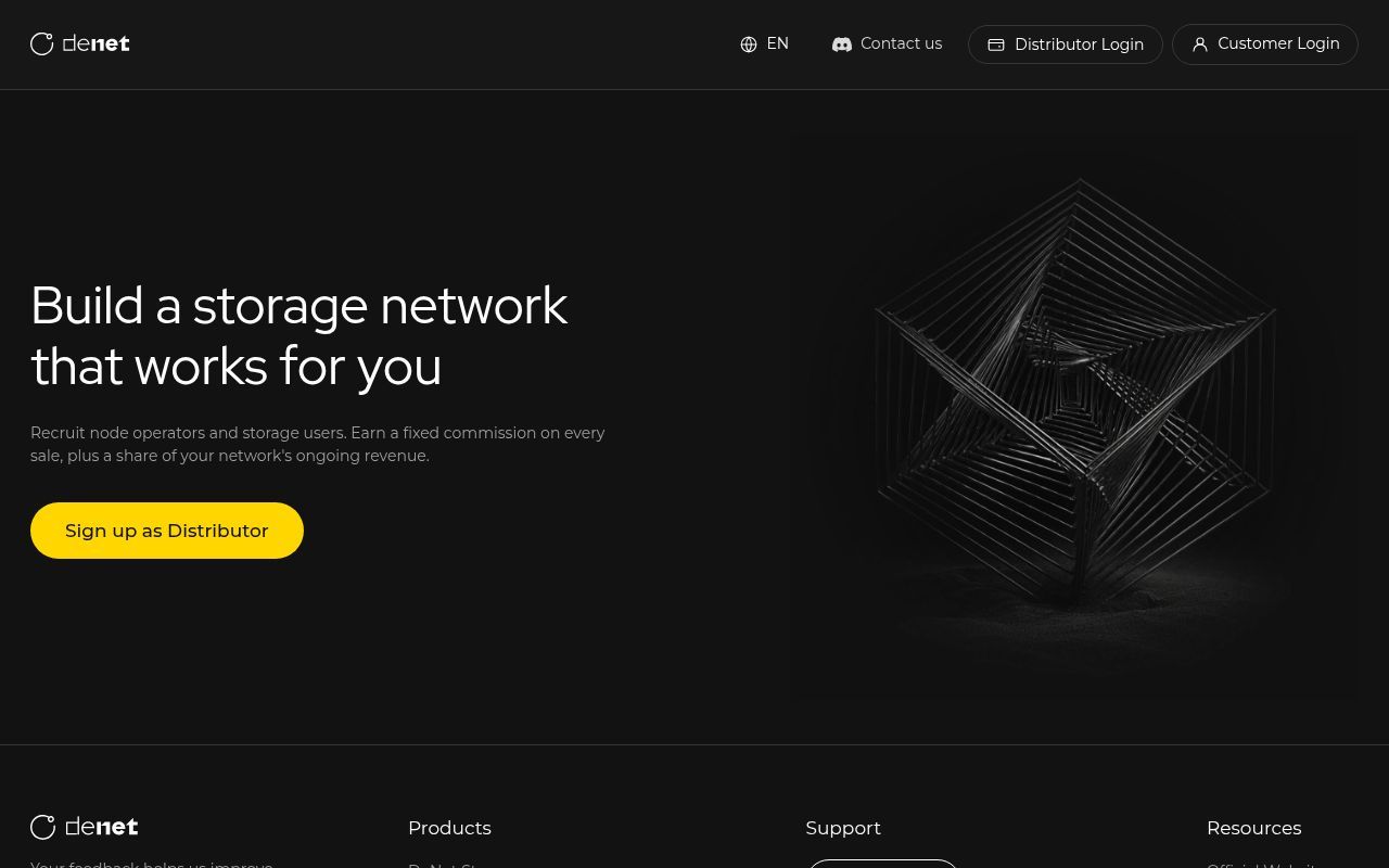 Homepage screenshot of distributors.denet.pro