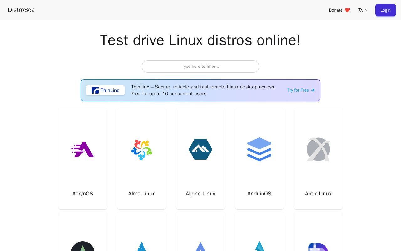 Homepage screenshot of distrosea.com