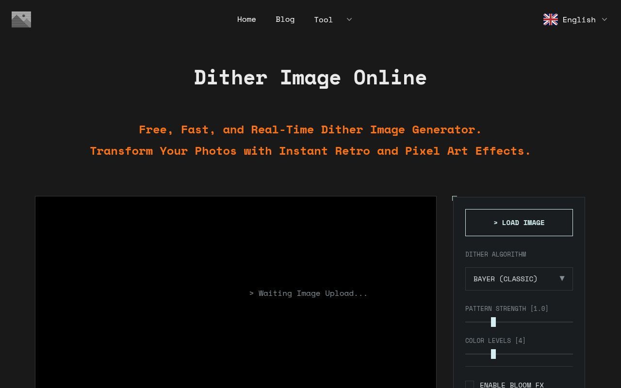 Homepage screenshot of ditherimage.online