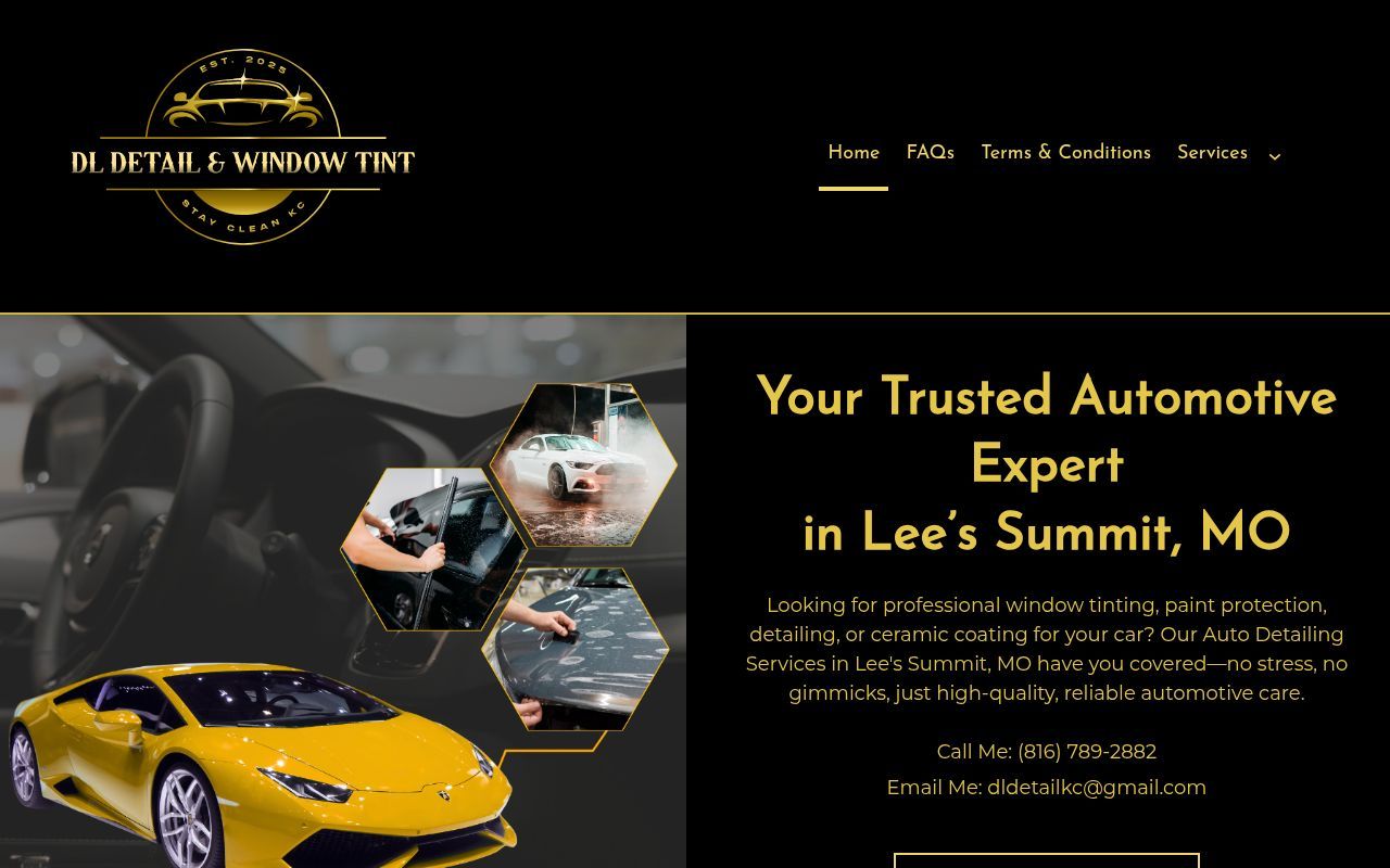 Homepage screenshot of dldetailwindowtinting.com