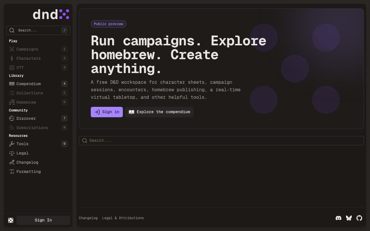 Homepage screenshot of dndx.dev