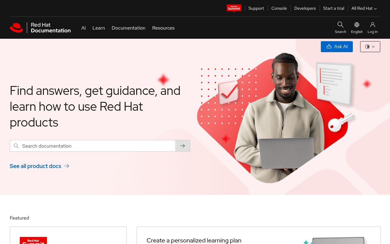 Homepage screenshot of docs.redhat.com
