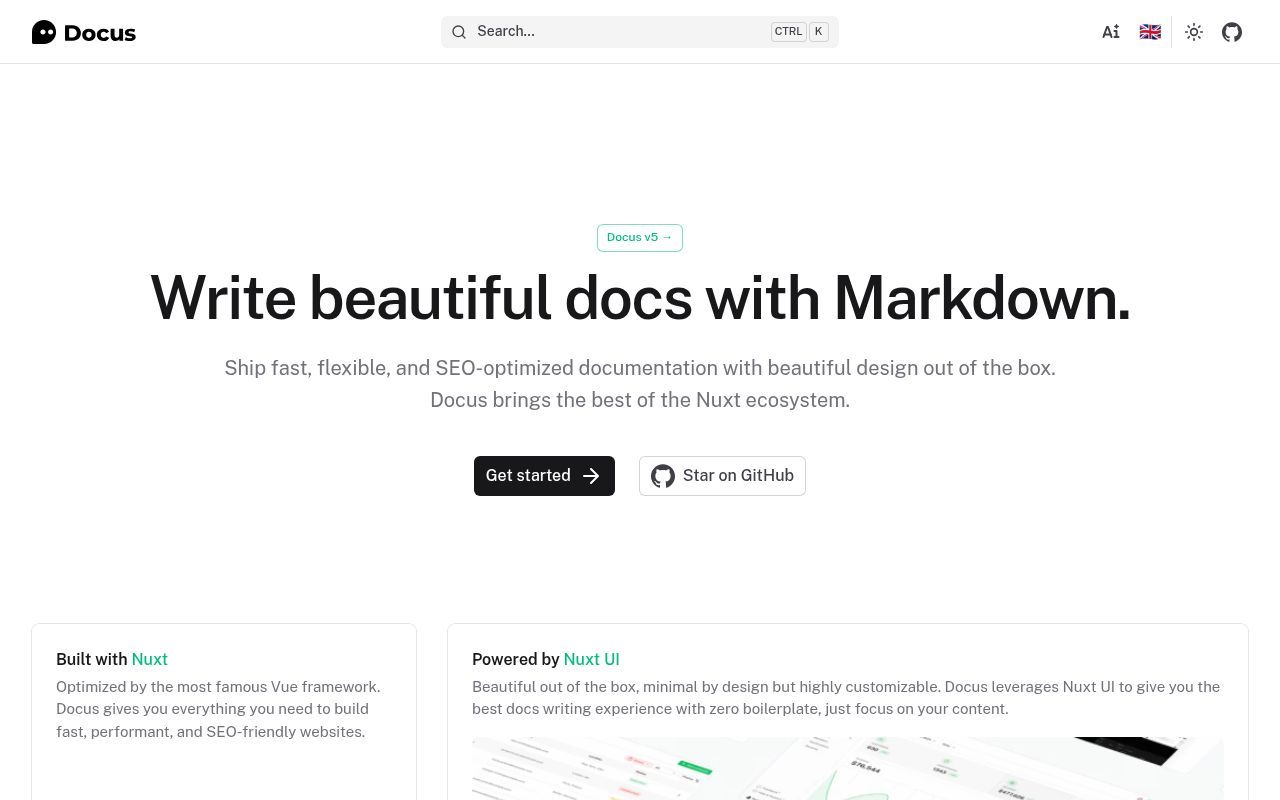 Homepage screenshot of docus.dev