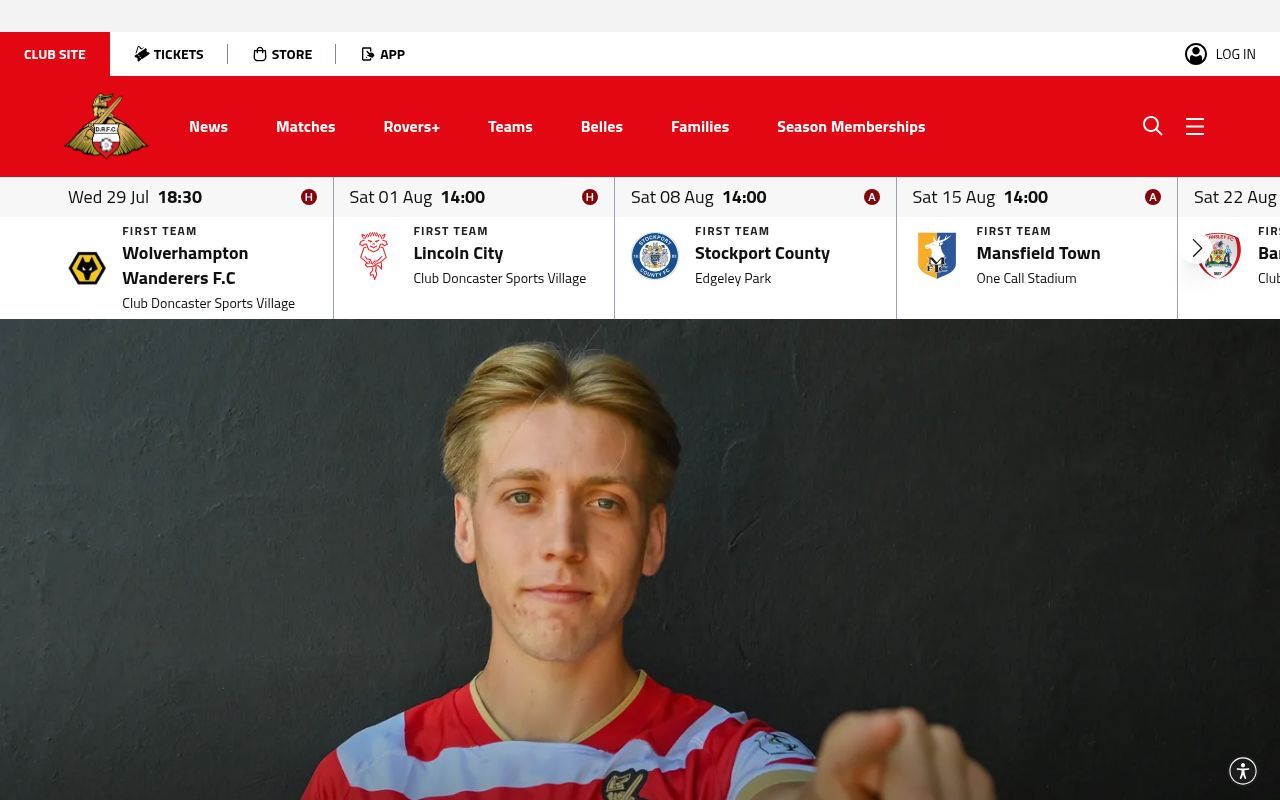 Homepage screenshot of doncasterroversfc.co.uk