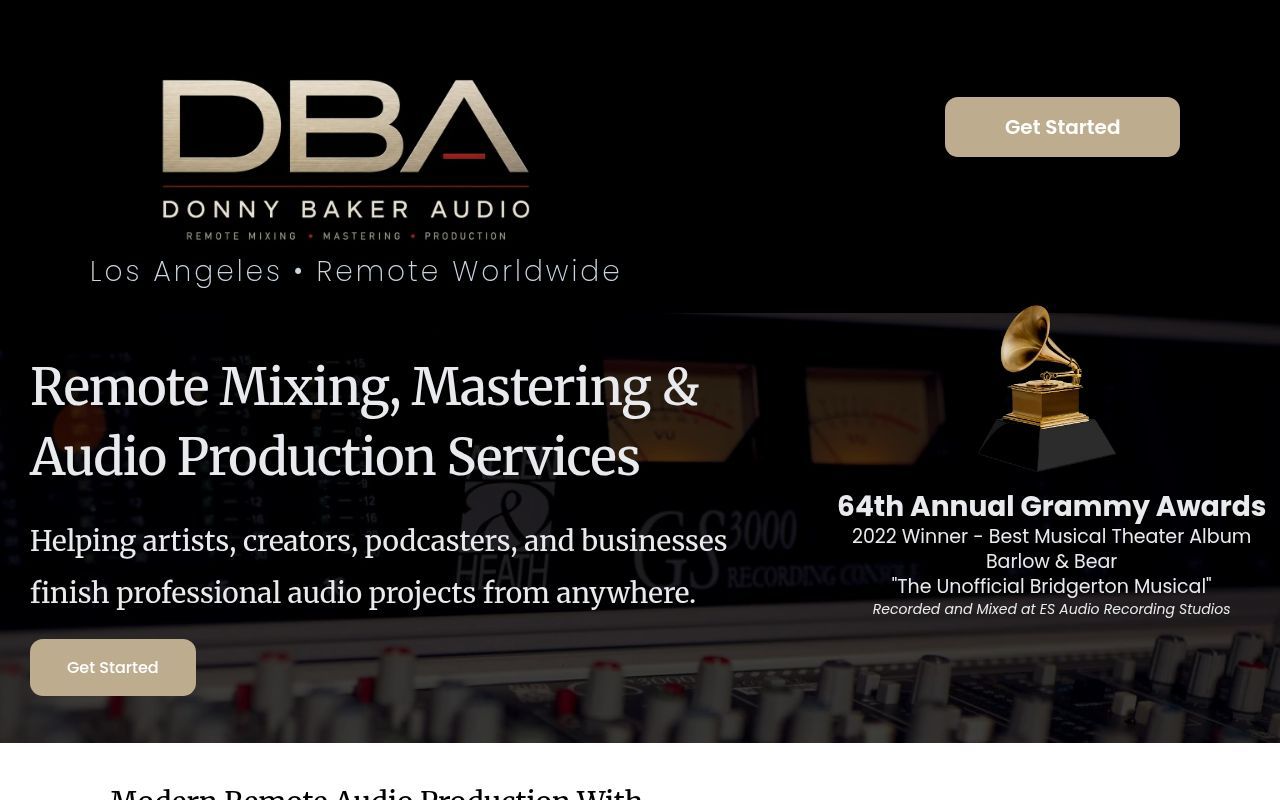 Homepage screenshot of donnybakeraudio.com