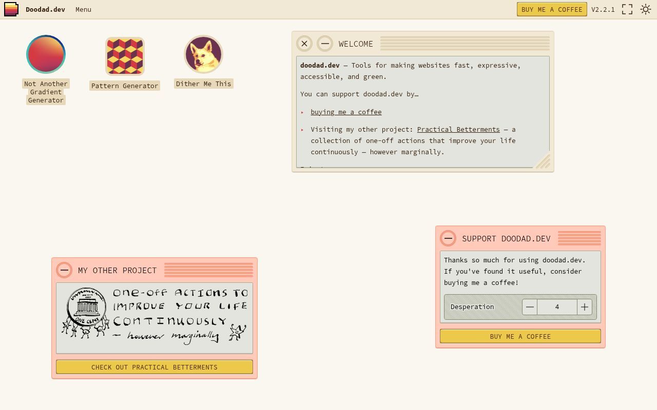 Homepage screenshot of doodad.dev