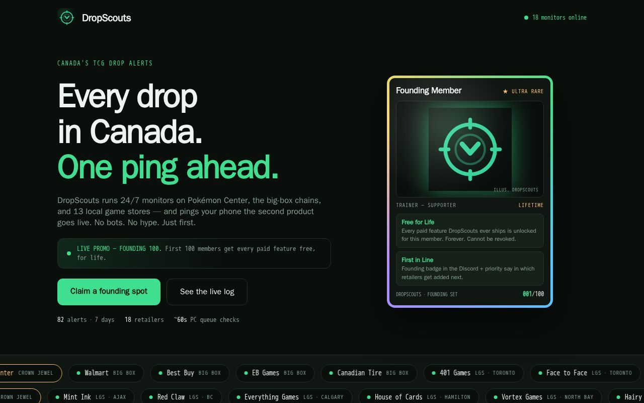 Homepage screenshot of dropscouts.com