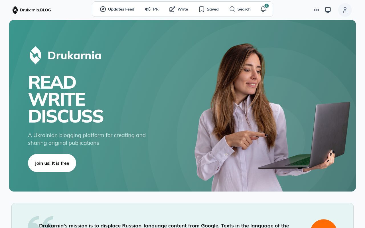 Homepage screenshot of drukarnia.blog