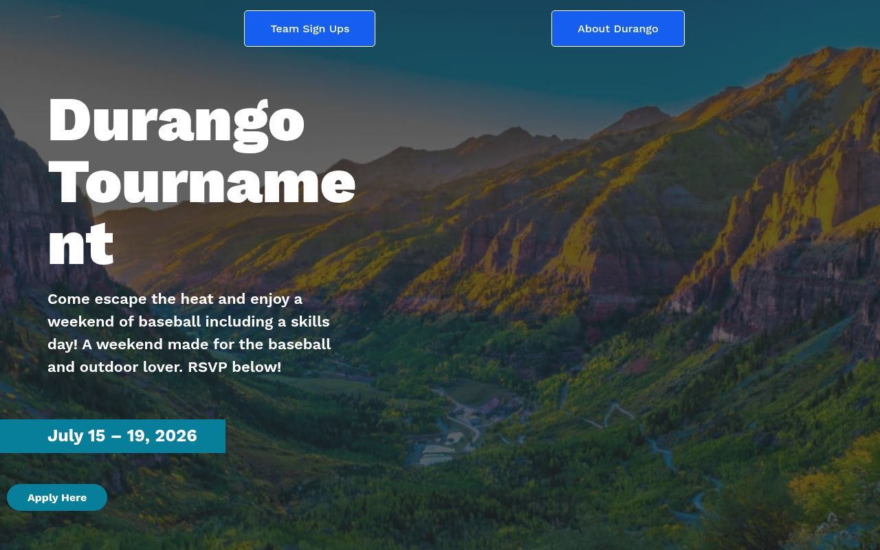 Homepage screenshot of durangobaseball.com