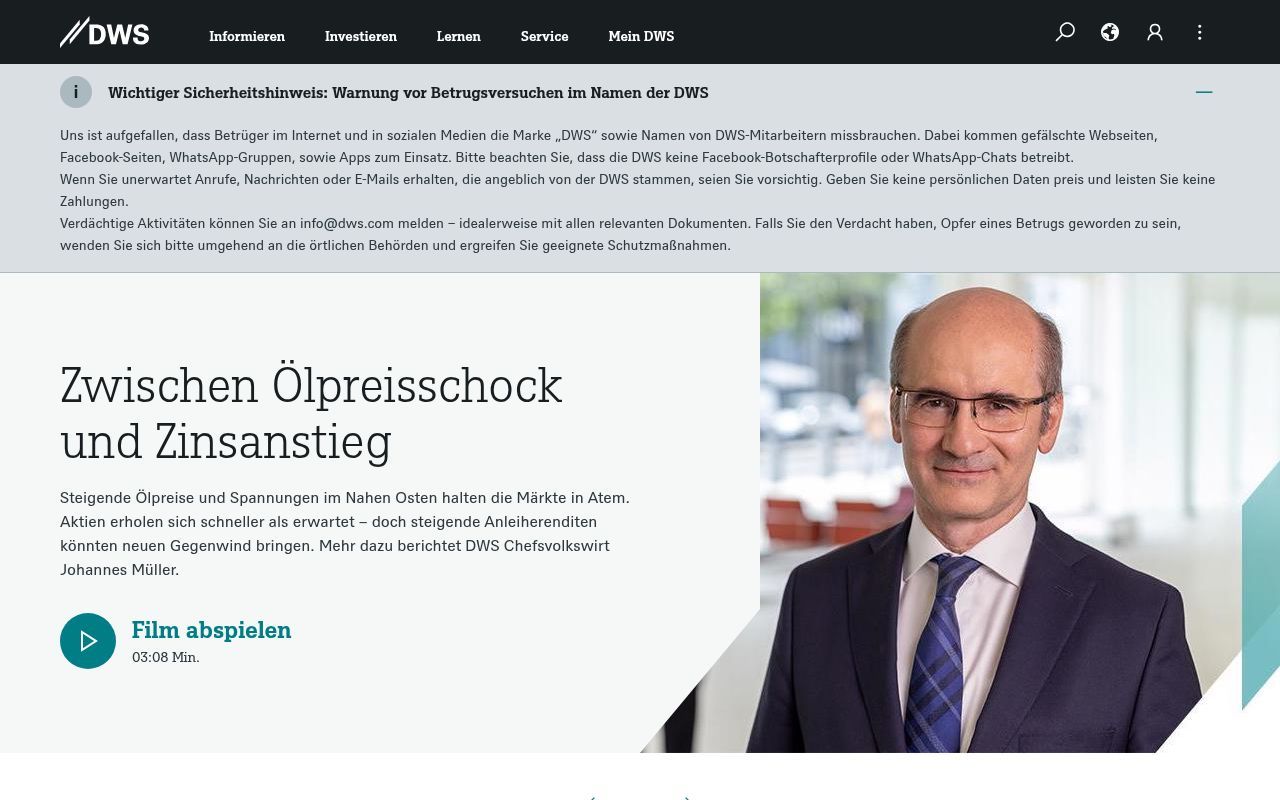 Homepage screenshot of dws.de