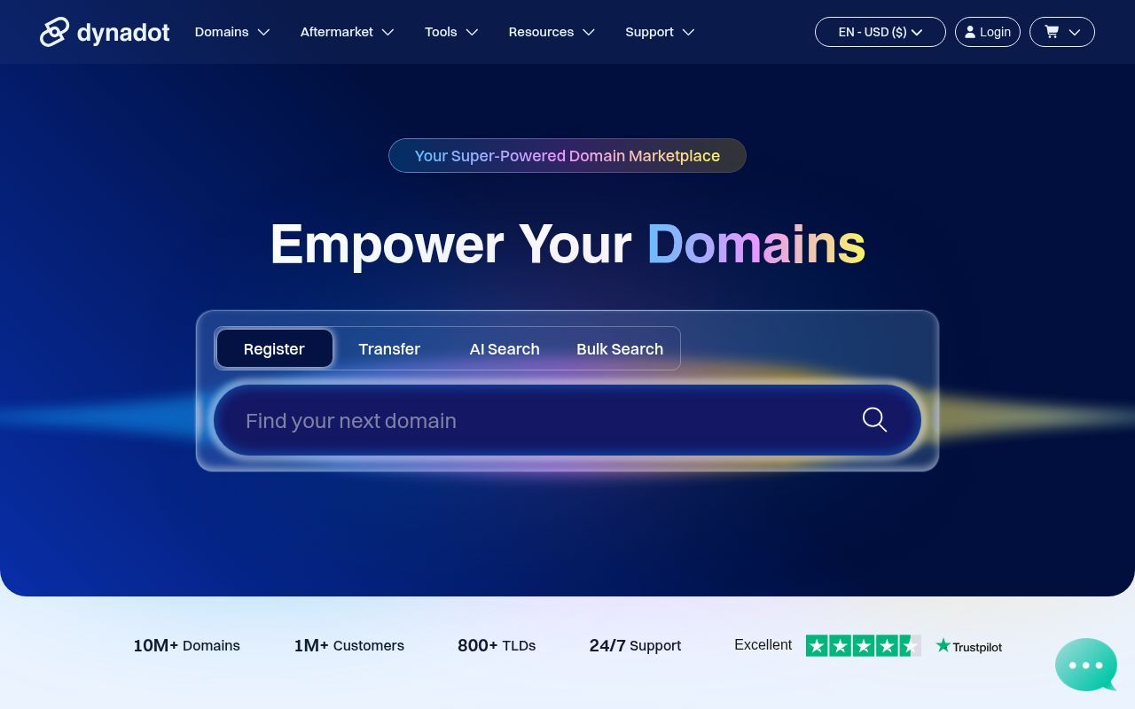 Homepage screenshot of dynadot.com