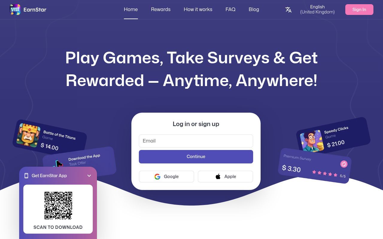 Homepage screenshot of earnstar.com