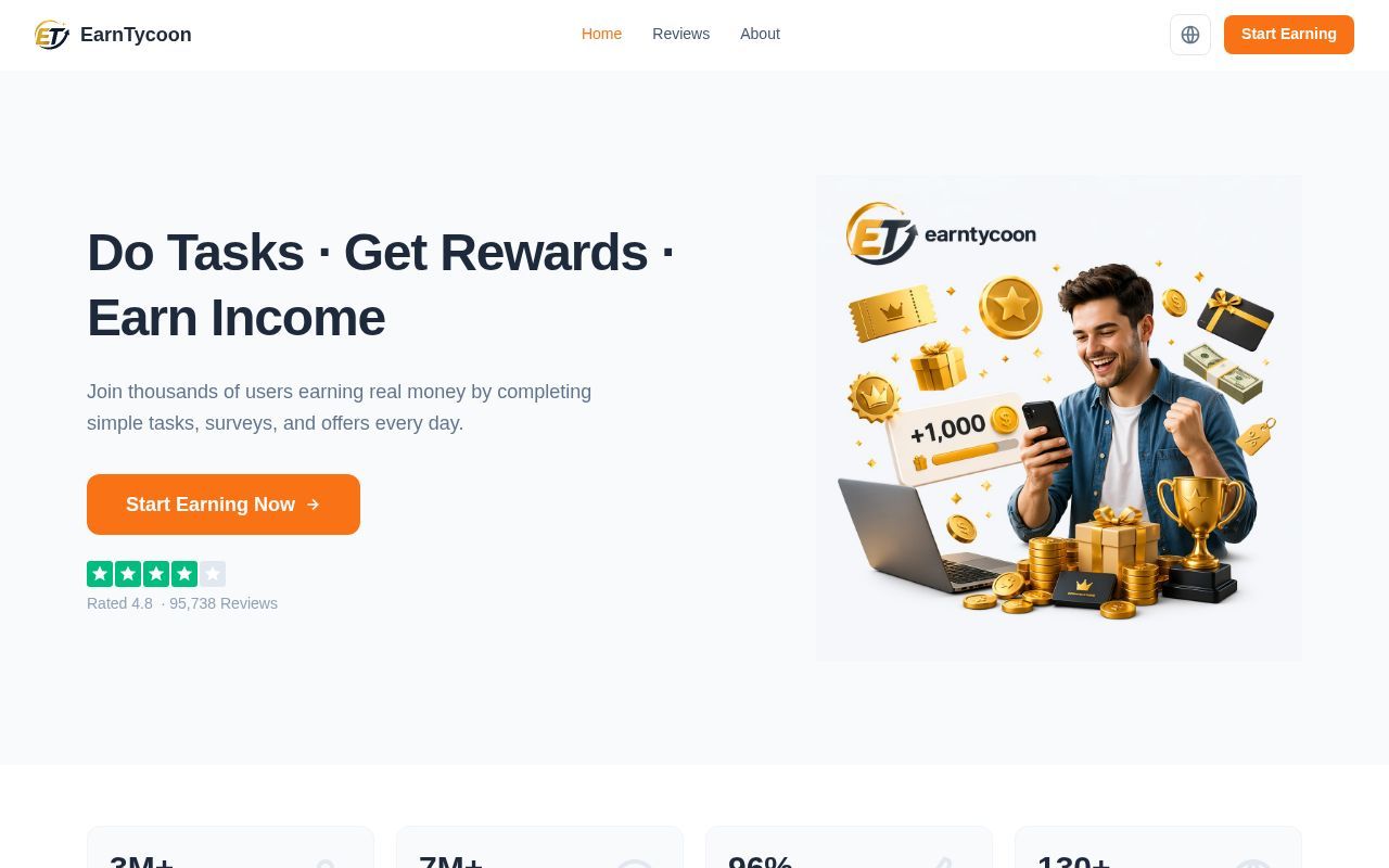 Homepage screenshot of earntycoon-v.top
