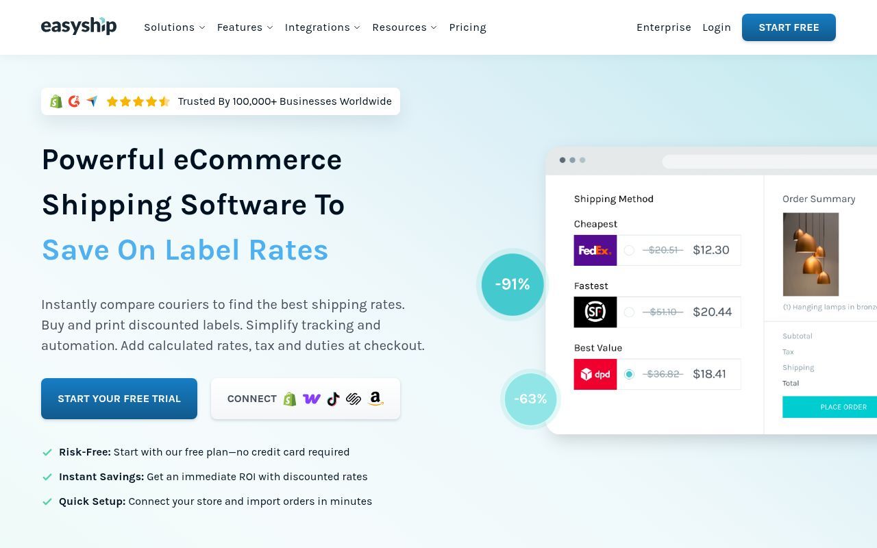 Homepage screenshot of easyship.com