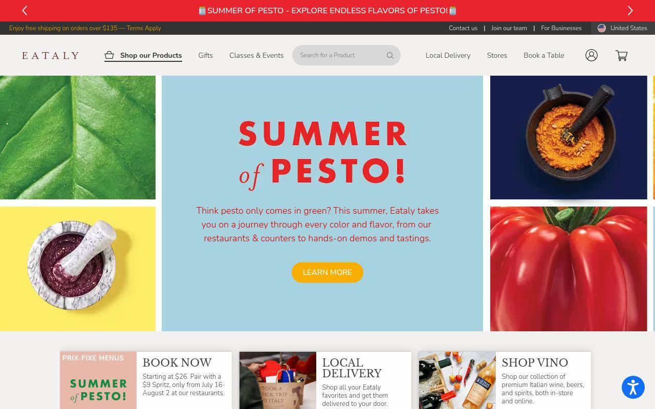 Homepage screenshot of eataly.com