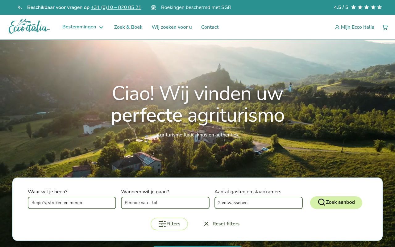 Homepage screenshot of eccoitalia.nl