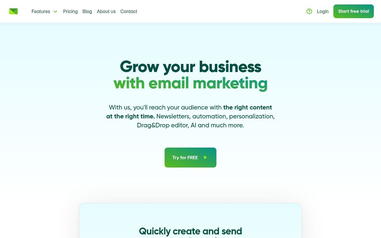 Homepage screenshot of ecomail.app