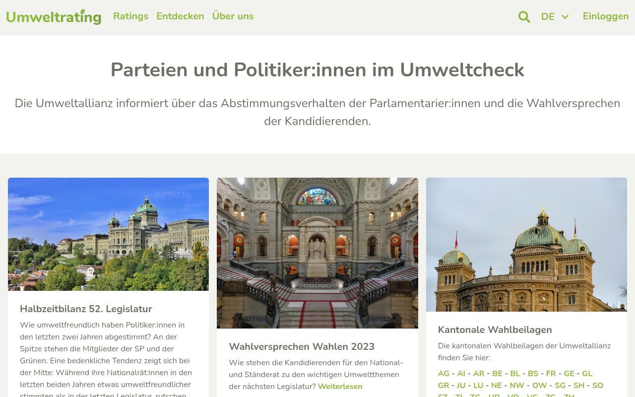 Homepage screenshot of ecorating.ch