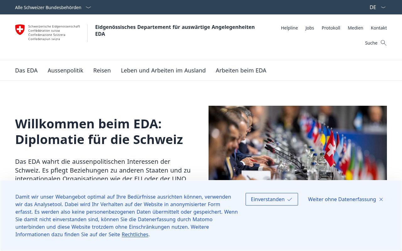 Homepage screenshot of eda.admin.ch