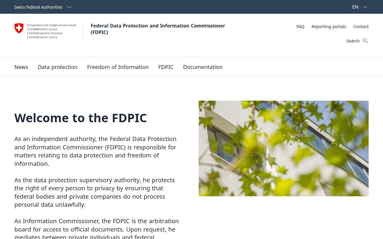 Homepage screenshot of edoeb.admin.ch