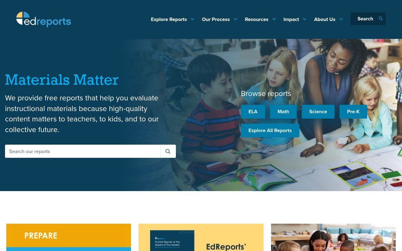 Homepage screenshot of edreports.org