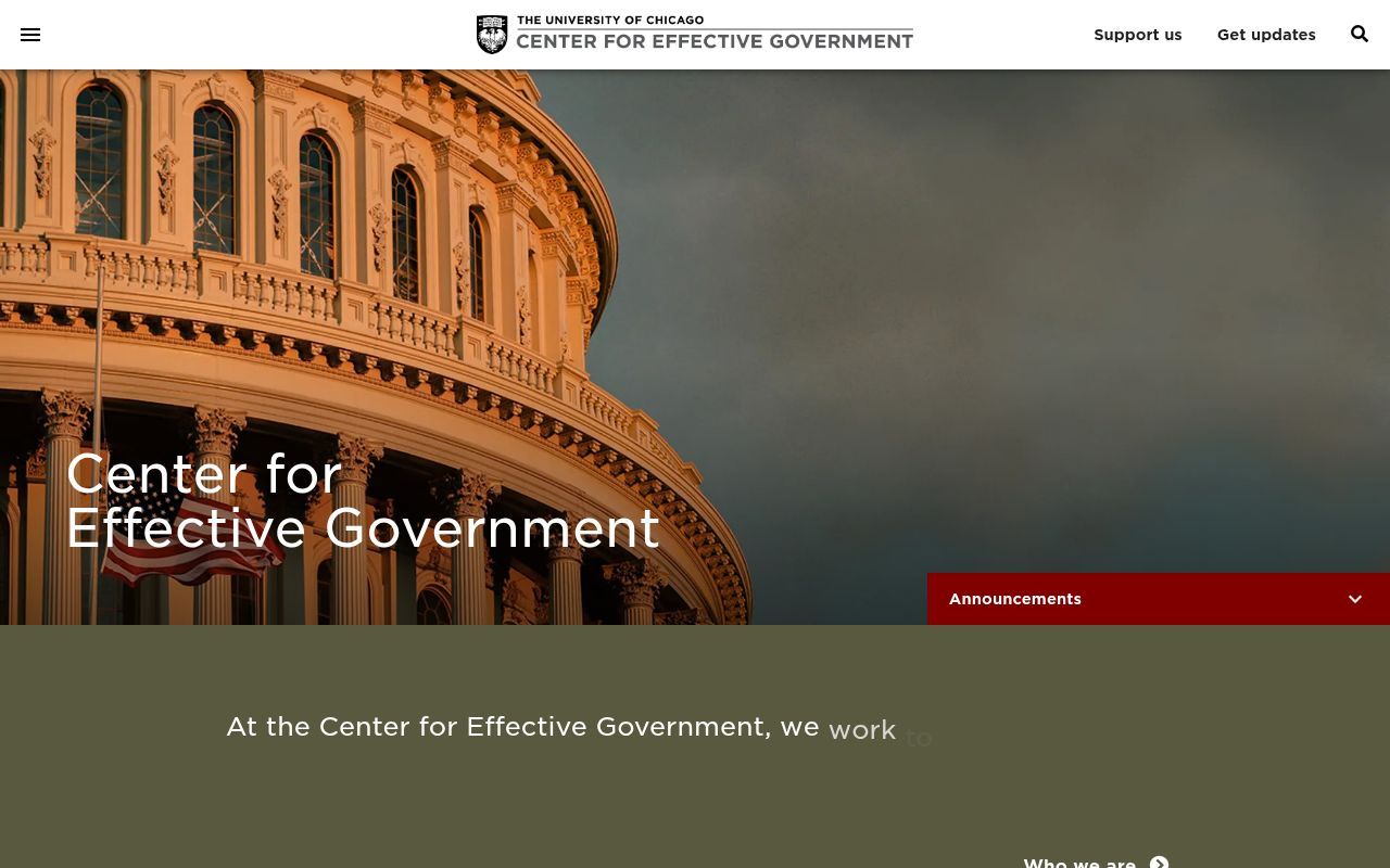 Homepage screenshot of effectivegov.uchicago.edu