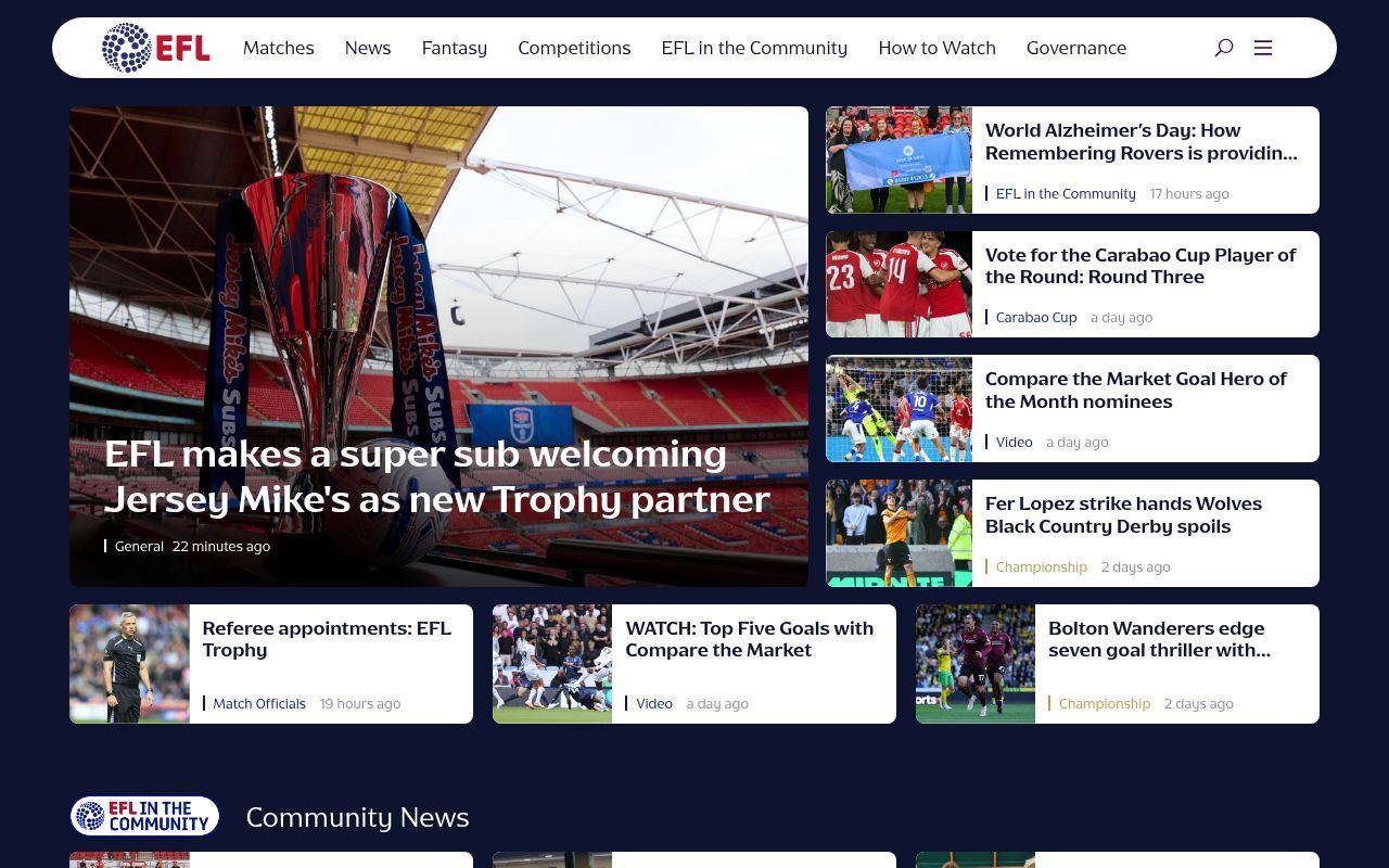 Homepage screenshot of efl.com