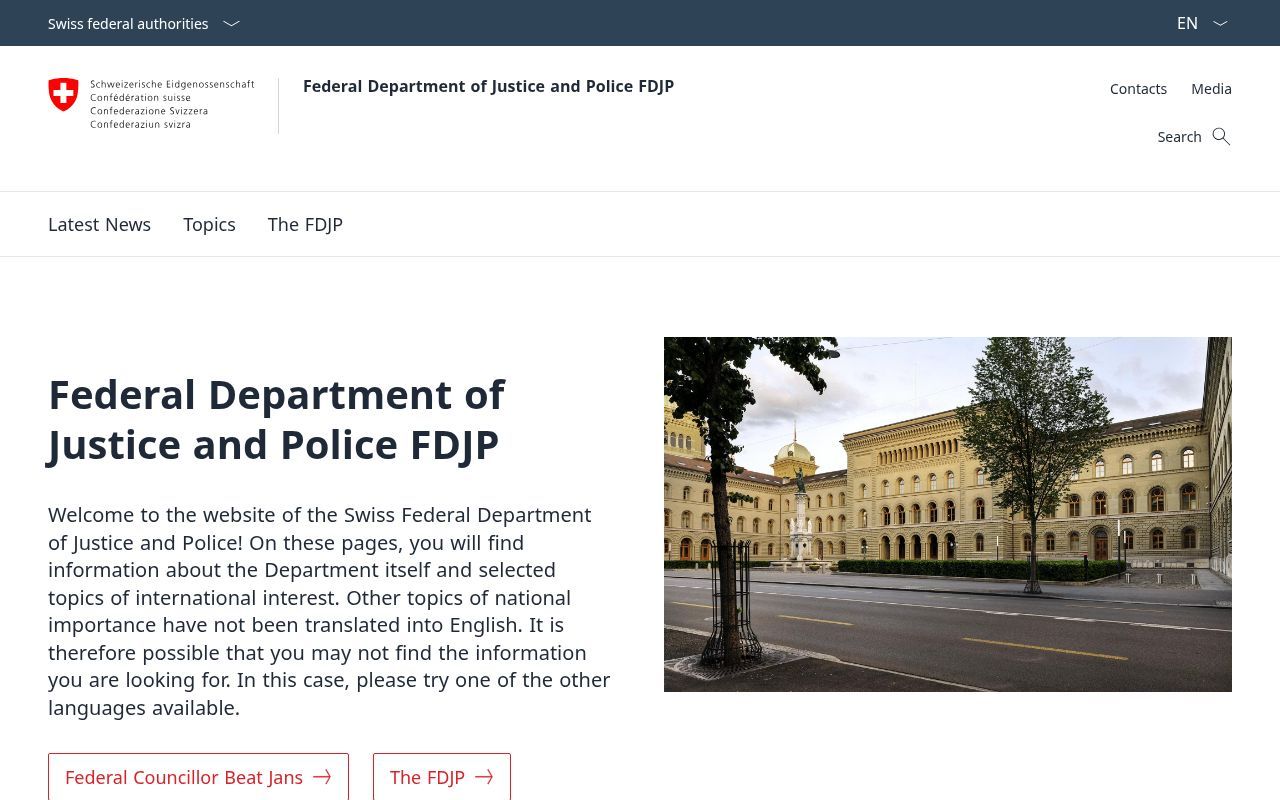Homepage screenshot of ejpd.admin.ch