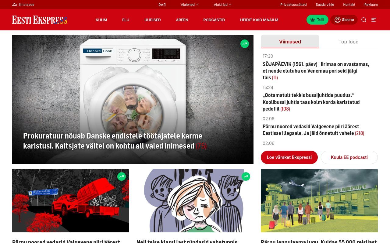 Homepage screenshot of ekspress.delfi.ee