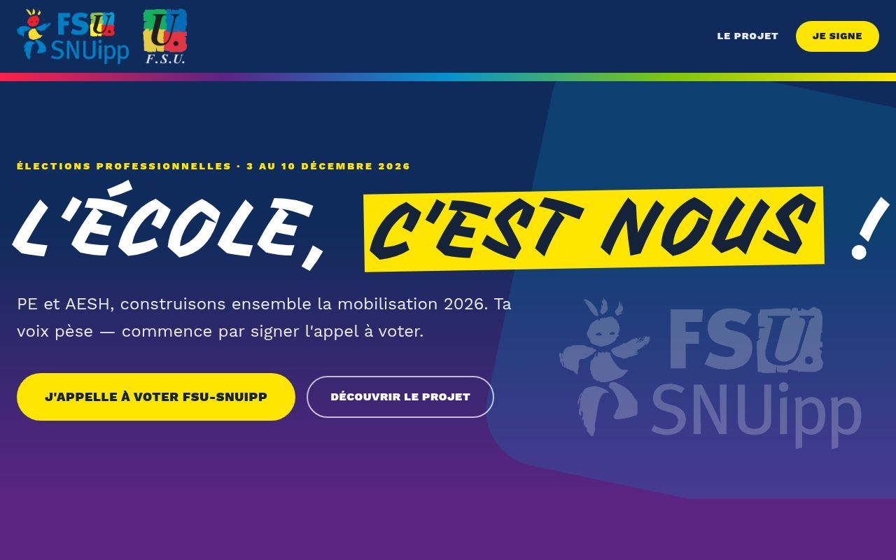 Homepage screenshot of elections.fsu-snuipp.fr