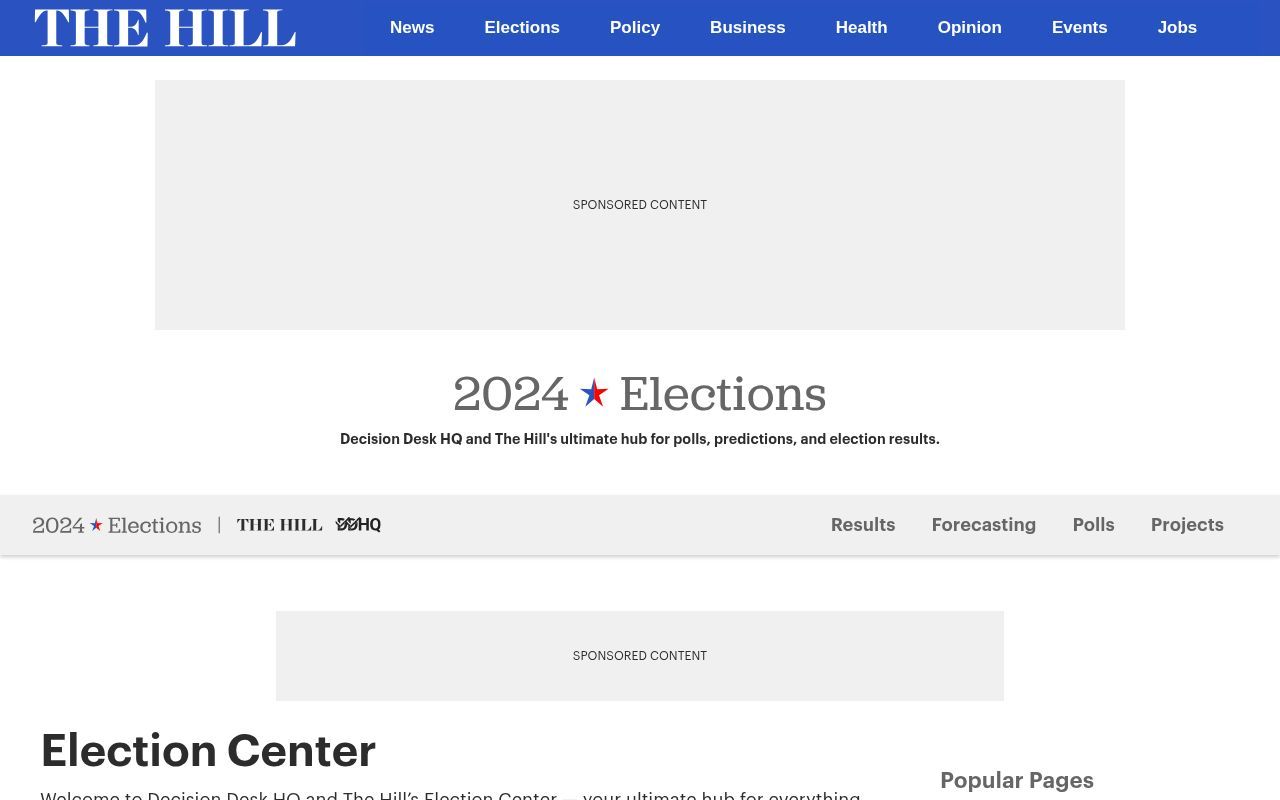 Homepage screenshot of elections2024.thehill.com