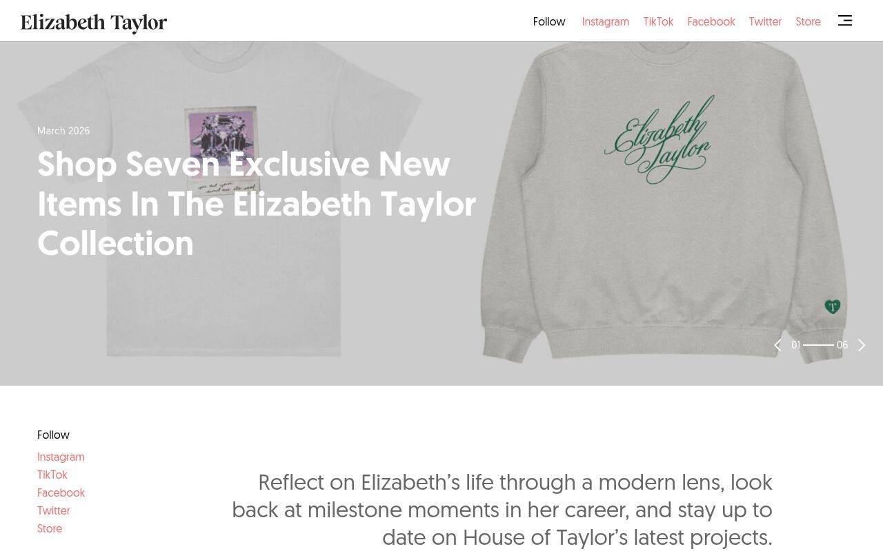 Homepage screenshot of elizabethtaylor.com