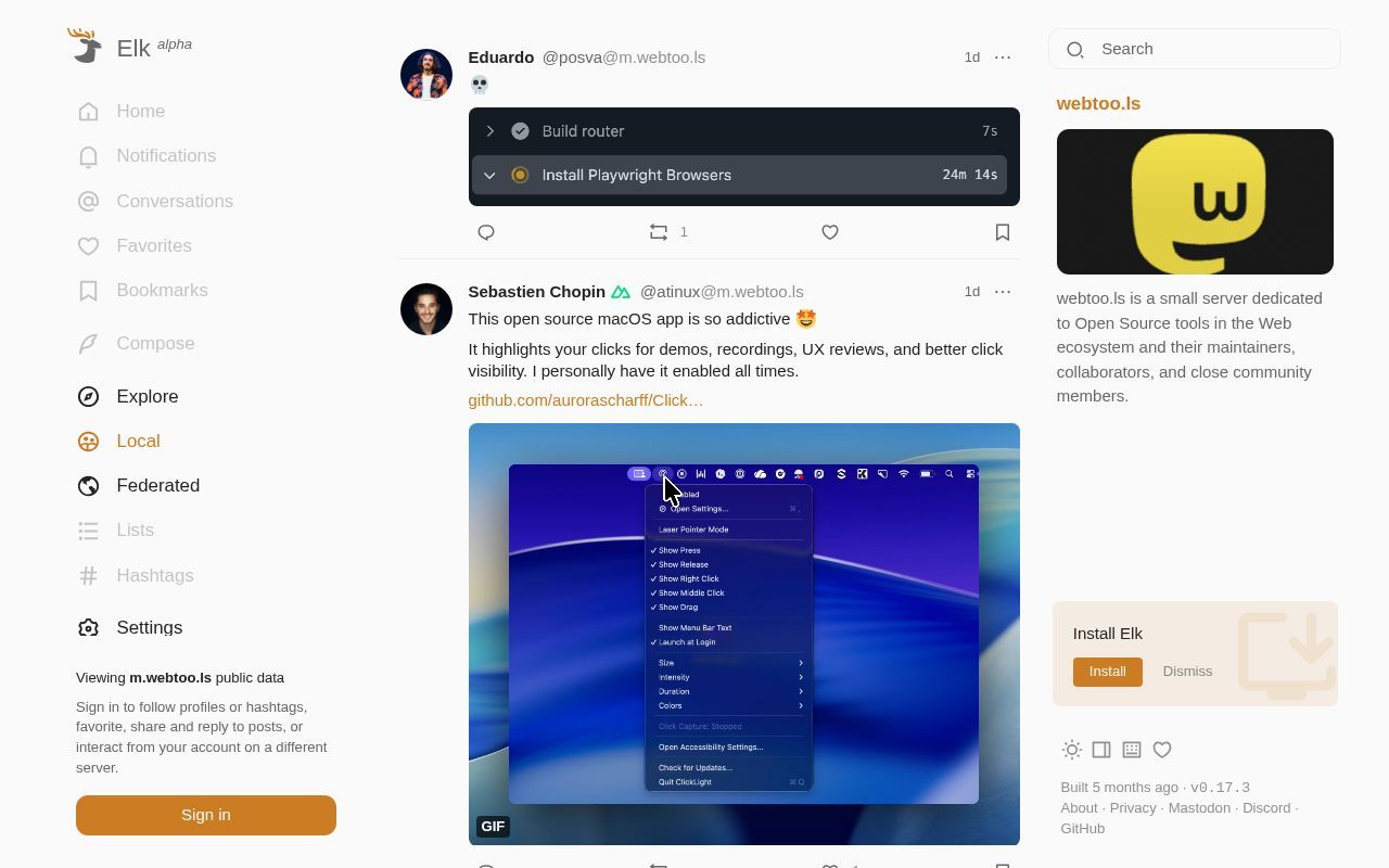 Homepage screenshot of elk.zone