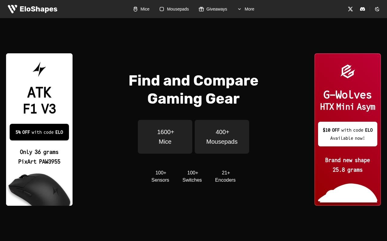 Homepage screenshot of eloshapes.com
