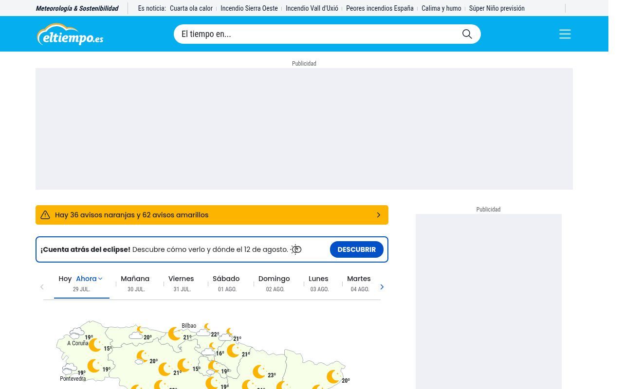 Homepage screenshot of eltiempo.es