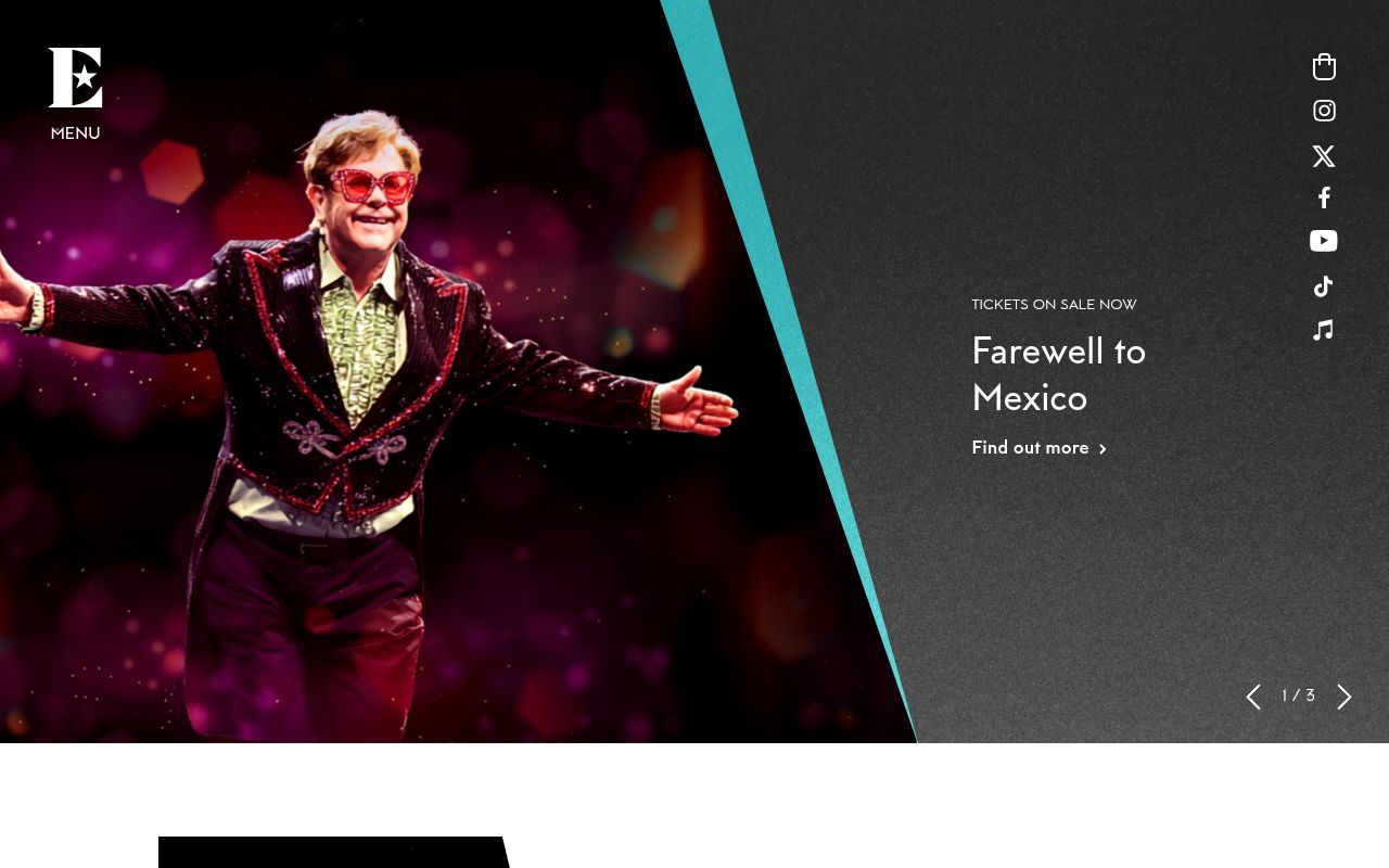 Homepage screenshot of eltonjohn.com