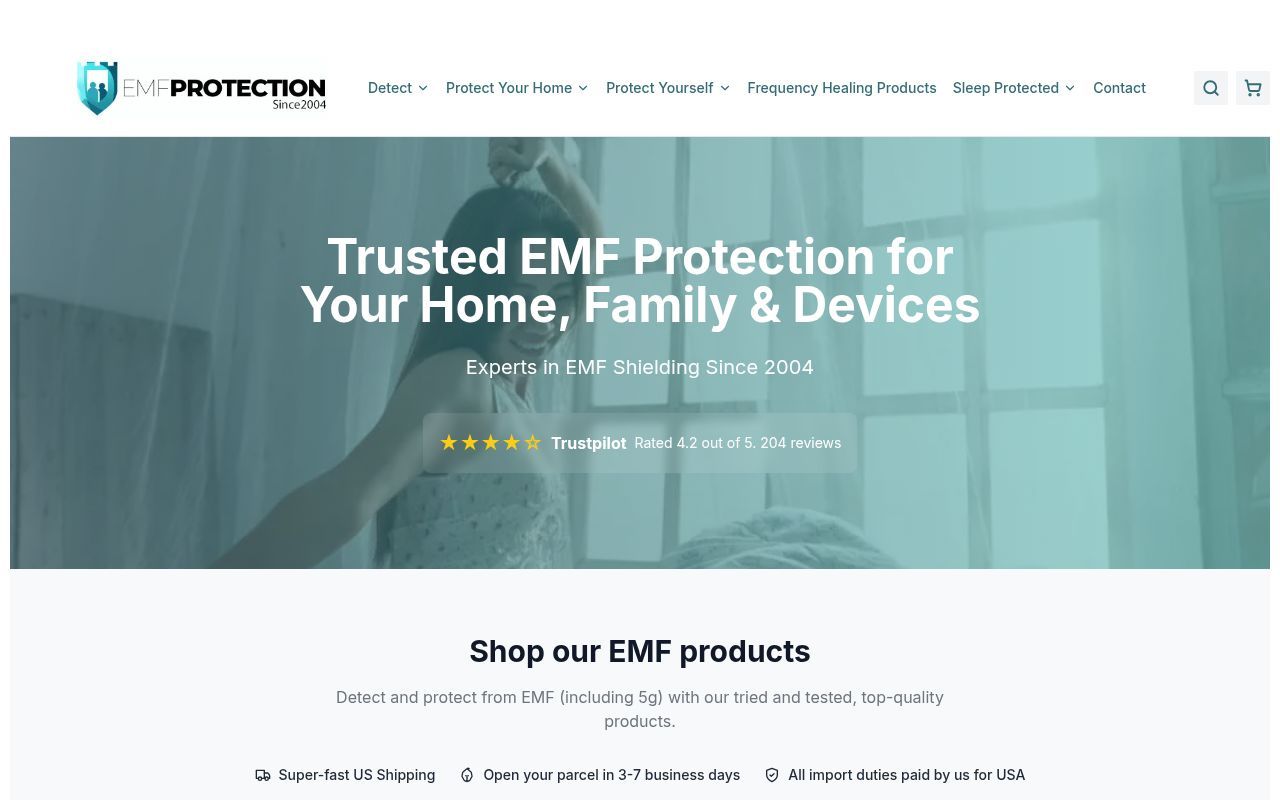 Homepage screenshot of emf-protection.com