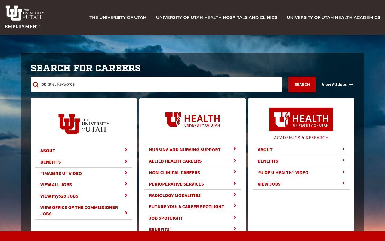 Homepage screenshot of employment.utah.edu