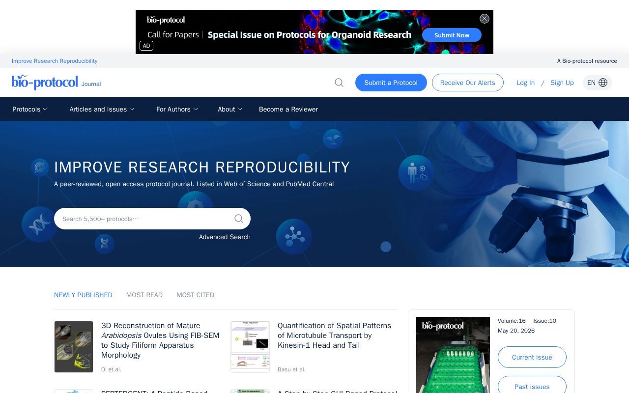 Homepage screenshot of en.bio-protocol.org