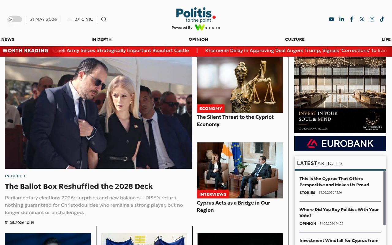 Homepage screenshot of en.politis.com.cy