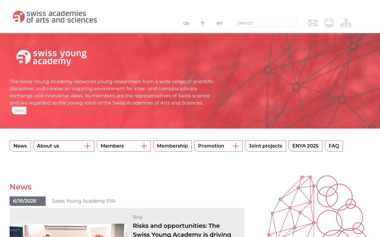 Homepage screenshot of en.swissyoungacademy.ch