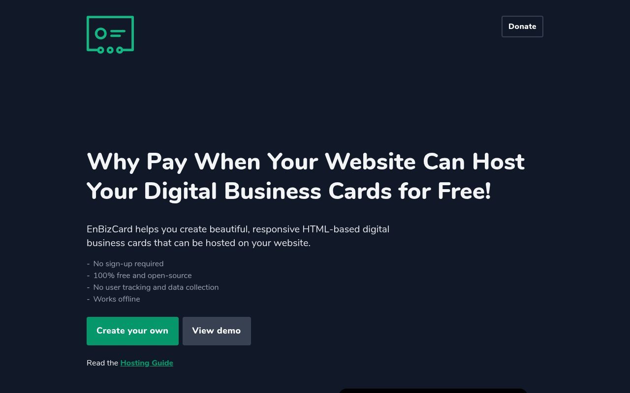 Homepage screenshot of enbizcard.vishnuraghav.com
