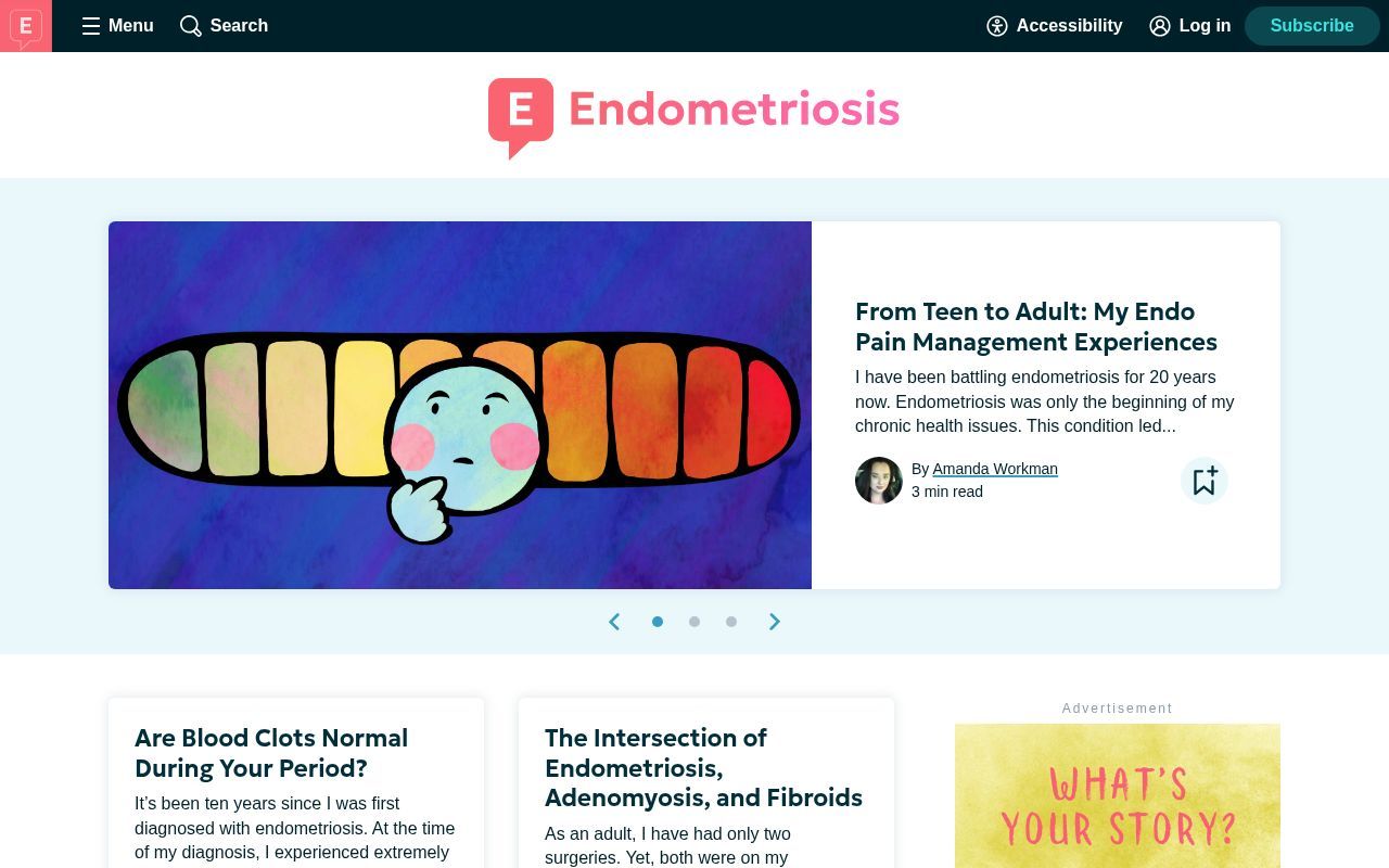 Homepage screenshot of endometriosis.net