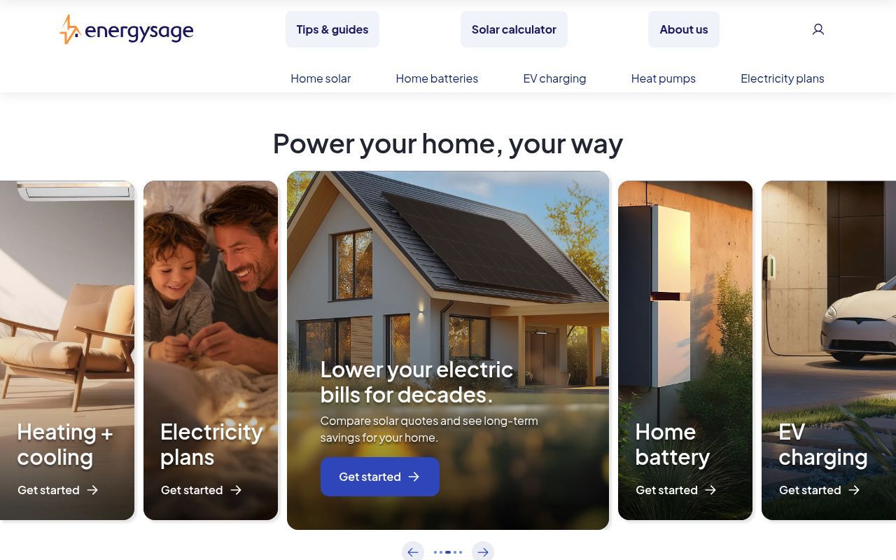 Homepage screenshot of energysage.com