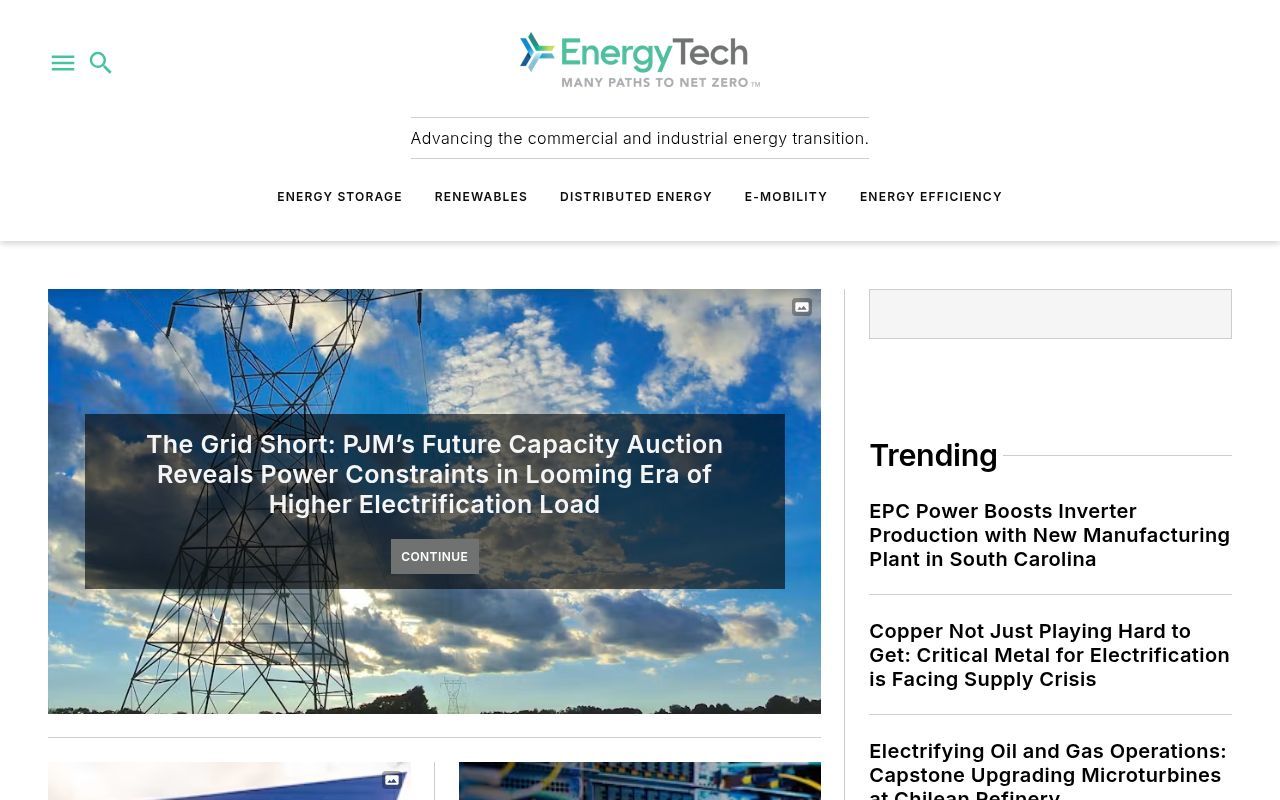 Homepage screenshot of energytech.com