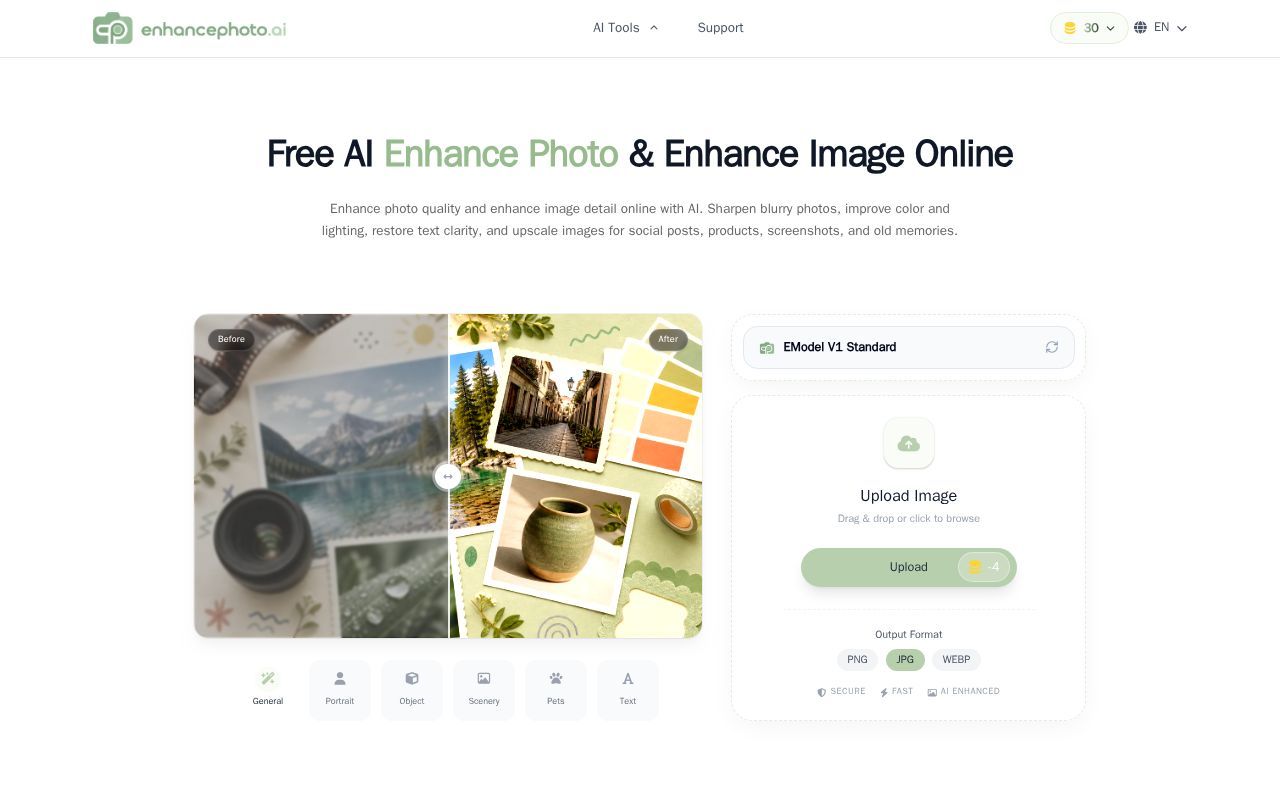 Homepage screenshot of enhancephoto.ai