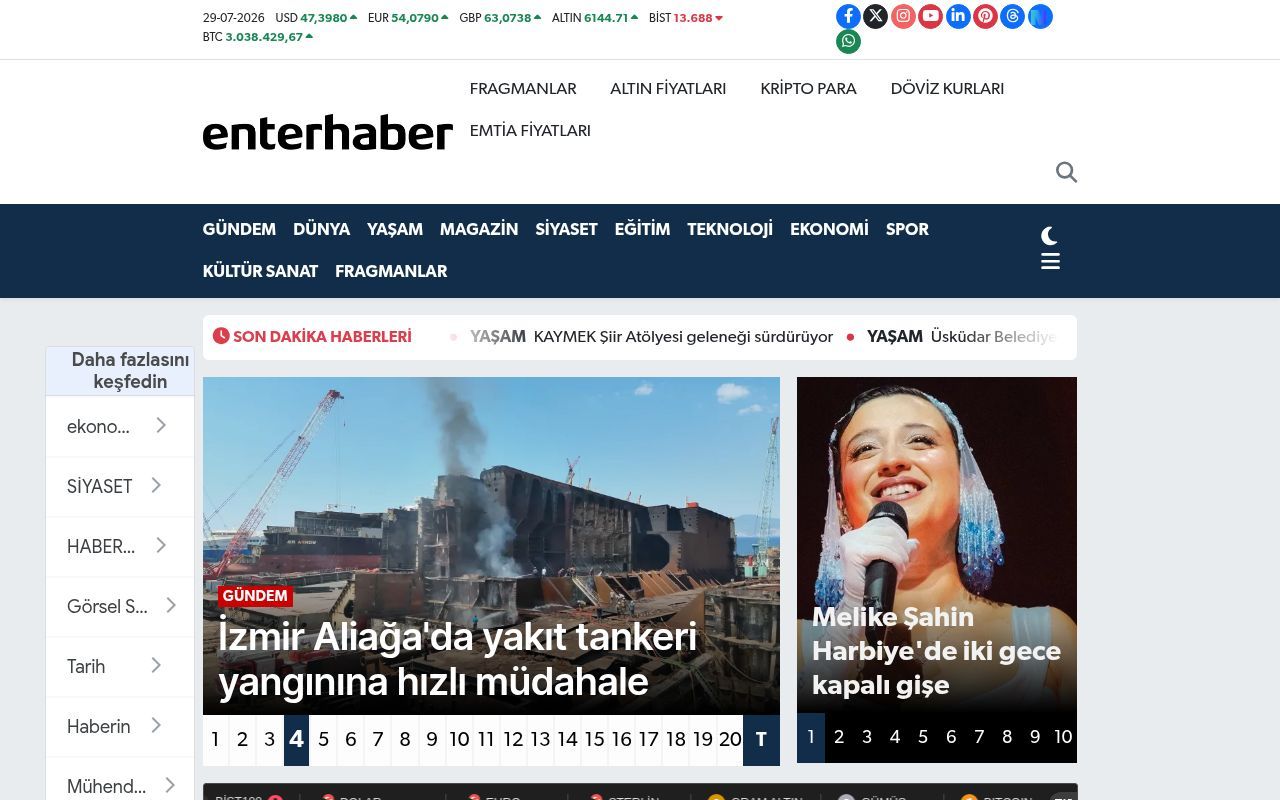 Homepage screenshot of enterhaber.com