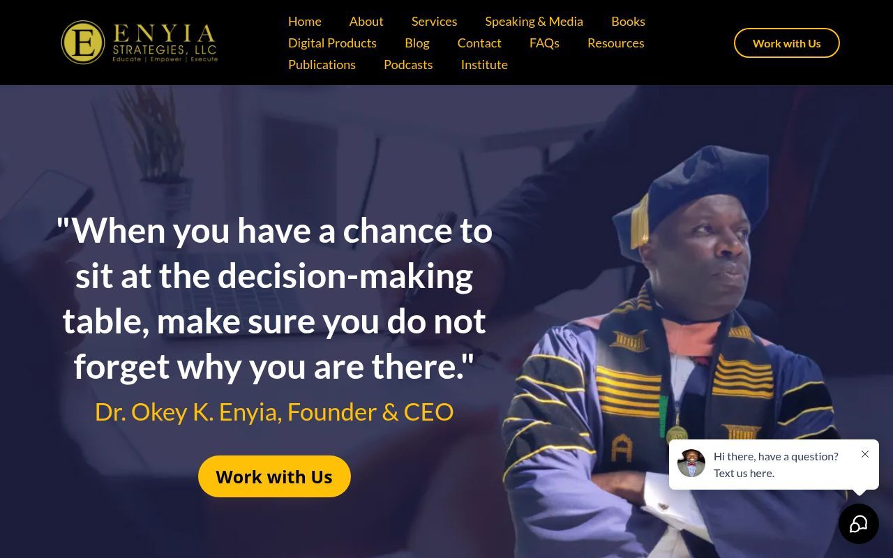 Homepage screenshot of enyiastrategies.com